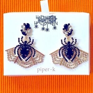 Brand New Piper K Halloween Spider Rhinestone Cobweb Dangle Drop Earrings